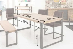 Industrial Design Esstisch FACTORY 200cm Akazie teak-grau weiß gekälkt Metallbeine Kufe