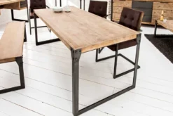 Industrial Design Esstisch FACTORY 200cm Akazie teak-grau weiß gekälkt Metallbeine Kufe