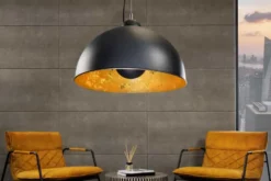 Industrial Design Hängelampe STUDIO 55cm schwarz Blattgold-Optik Hängeleuchte