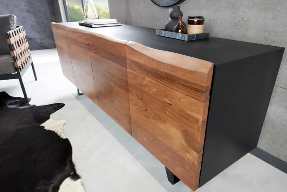 Industrial Design Sideboard ORGANIC ARTWORK 180cm Akazie Massivholz Eisengestell