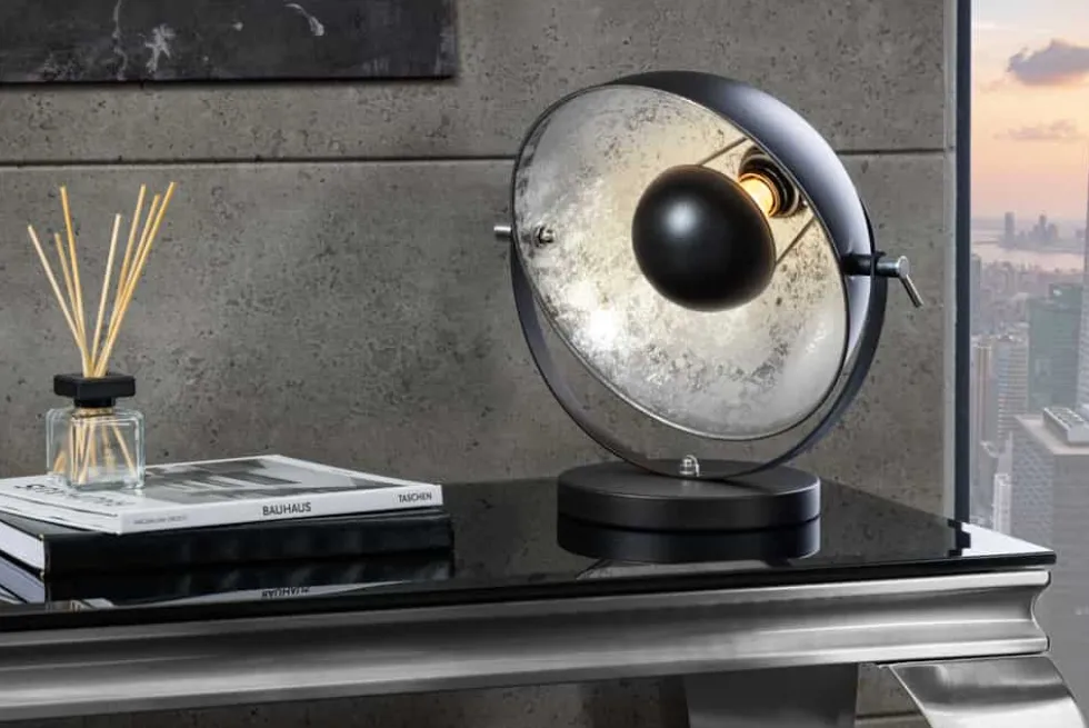 Industrial Design Tischlampe STUDIO 40cm schwarz Blattsilber-Optik neigbarer Schirm
