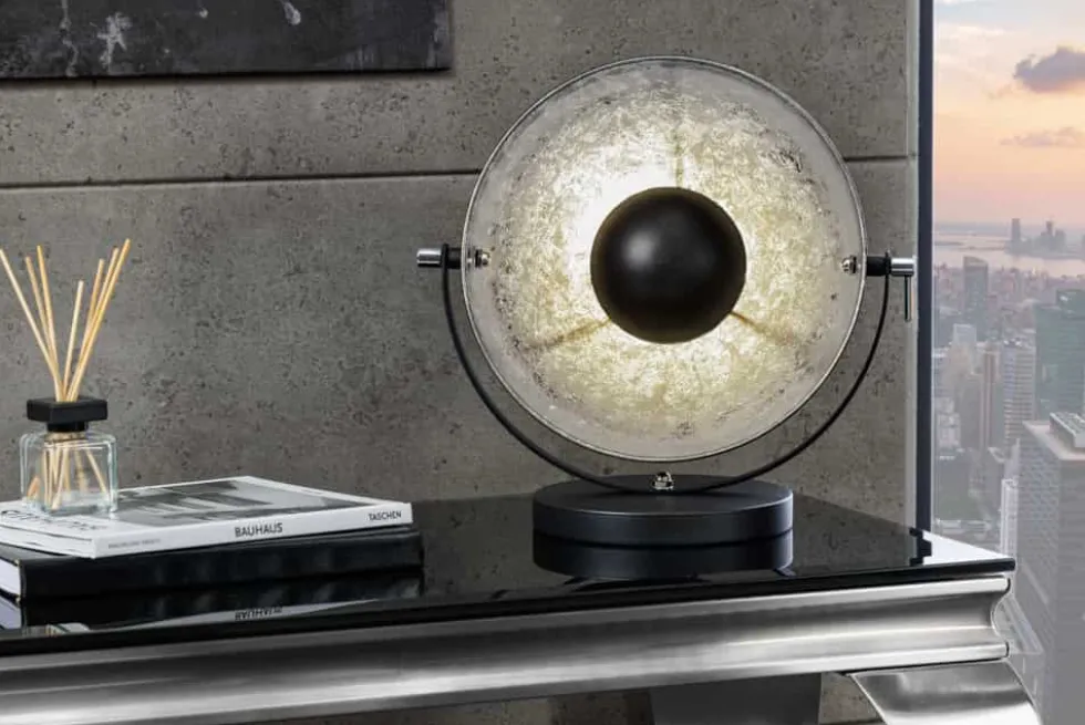 Industrial Design Tischlampe STUDIO 40cm schwarz Blattsilber-Optik neigbarer Schirm