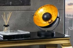 Industrial Design Tischlampe STUDIO 40cm schwarz Blattgold-Optik neigbarer Schirm