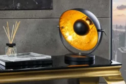 Industrial Design Tischlampe STUDIO 40cm schwarz Blattgold-Optik neigbarer Schirm