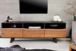Industrial Design TV-Board ORGANIC ARTWORK 140cm Akazie Massivholz Eisengestell