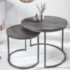 Industrial 2er Set Beistelltische ELEMENTS 60cm grau Mangoholz massiv rund schwarz Metall
