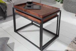 Industrial 2er Set Couchtisch ELEMENTS 60cm Mocha Buche abnehmbares Tablett