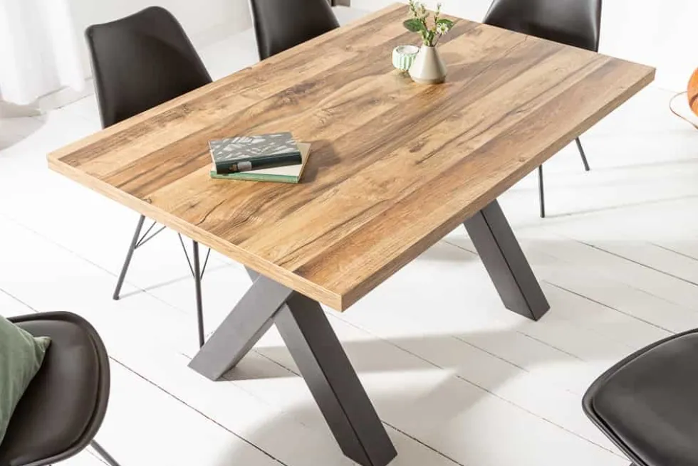 Industrial Esstisch MONTREAL 140cm natur schwarz Eichenholz-Design X-Gestell