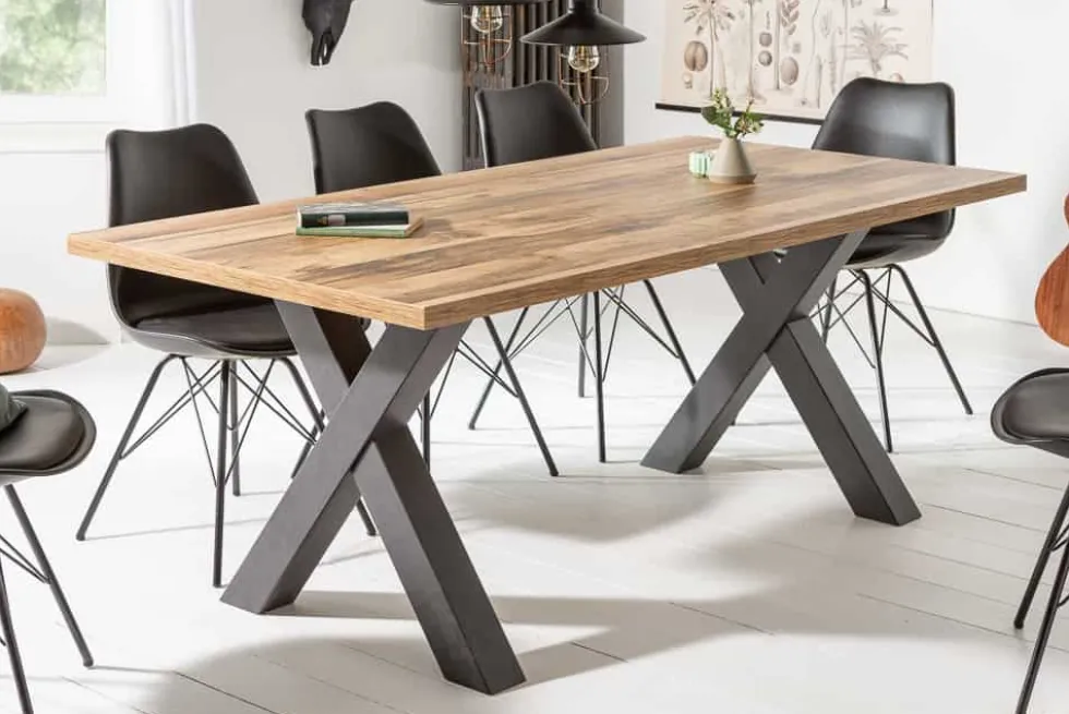 Industrial Esstisch MONTREAL 180cm natur schwarz Eichenholz-Design X-Gestell
