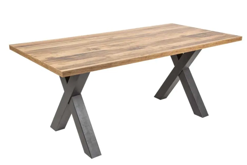 Industrial Esstisch MONTREAL 180cm natur schwarz Eichenholz-Design X-Gestell