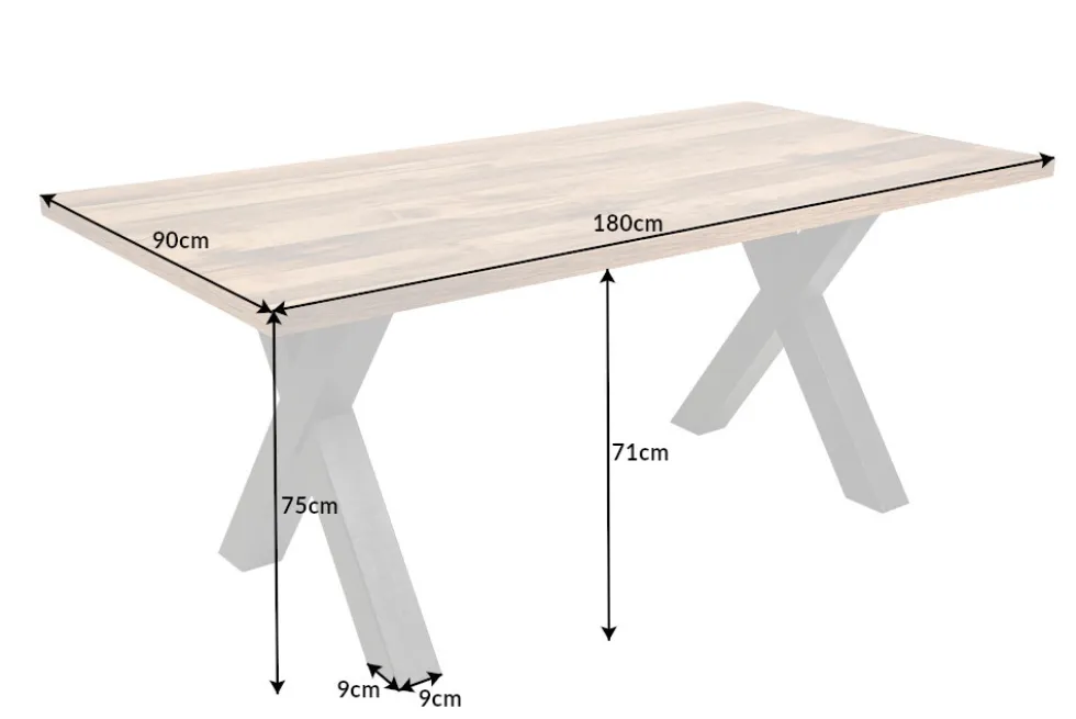 Industrial Esstisch MONTREAL 180cm natur schwarz Eichenholz-Design X-Gestell