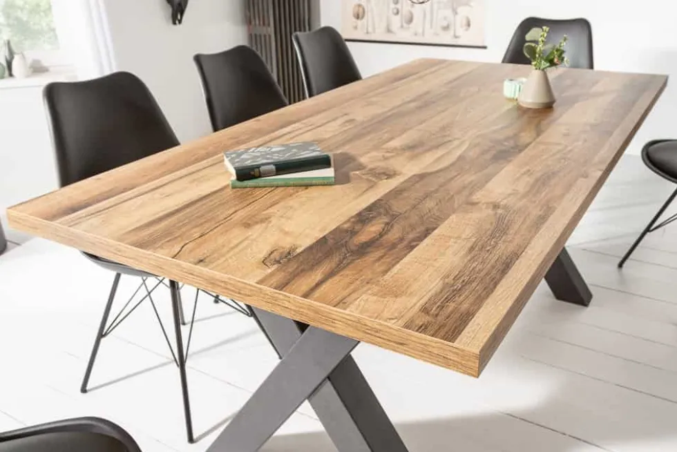 Industrial Esstisch MONTREAL 180cm natur schwarz Eichenholz-Design X-Gestell