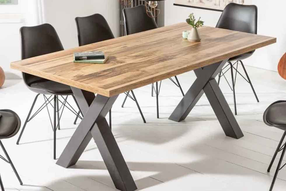 Industrial Esstisch MONTREAL 180cm natur schwarz Eichenholz-Design X-Gestell
