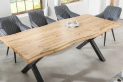 Industrial Esstisch WILD 160cm braun Wildeiche-Design Baumkante schwarz X-Gestell