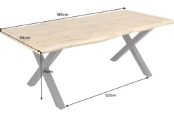 Industrial Esstisch WILD 180cm braun Wildeiche-Design Baumkante schwarz X-Gestell