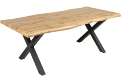 Industrial Esstisch WILD 180cm braun Wildeiche-Design Baumkante schwarz X-Gestell