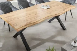 Industrial Esstisch WILD 180cm braun Wildeiche-Design Baumkante schwarz X-Gestell