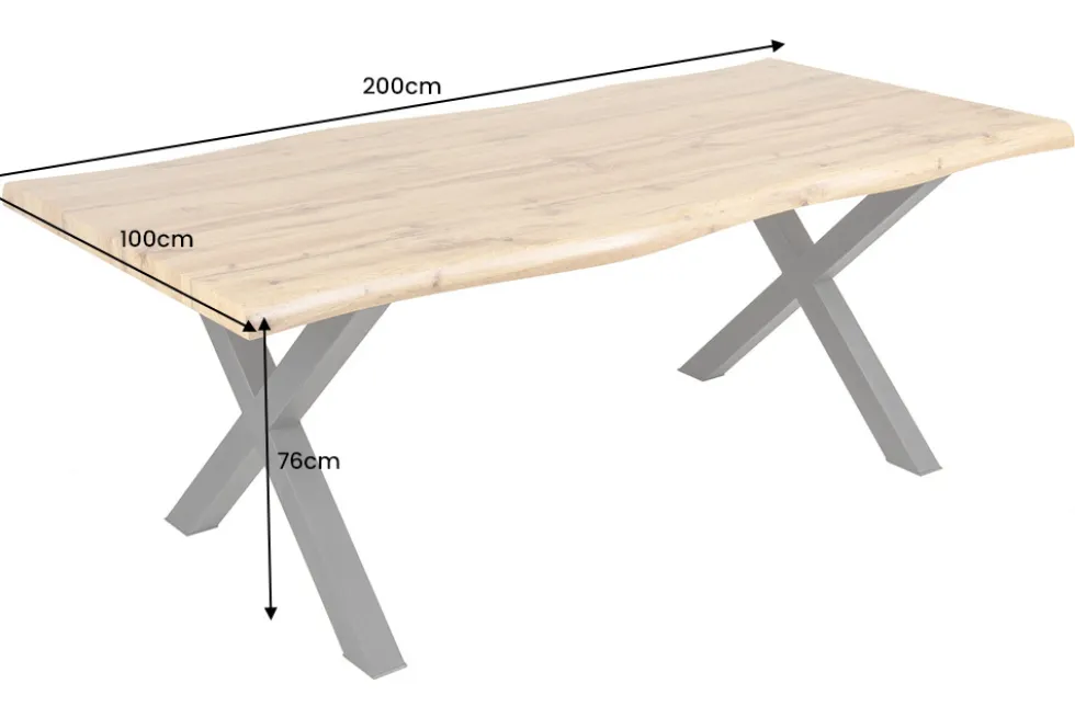 Industrial Esstisch WILD 200cm braun Wildeiche-Design Baumkante schwarz X-Gestell