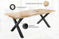 Industrial Esstisch WILD 200cm braun Wildeiche-Design Baumkante schwarz X-Gestell