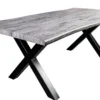 Industrial Esstisch WILD 180cm grau gekälkt Wildeiche-Design Baumkante schwarz X-Gestell