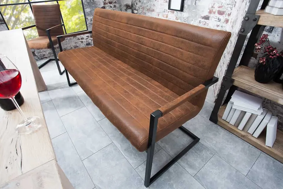 Industrial Freischwinger Bank LOFT 160cm vintage braun mit Armlehne