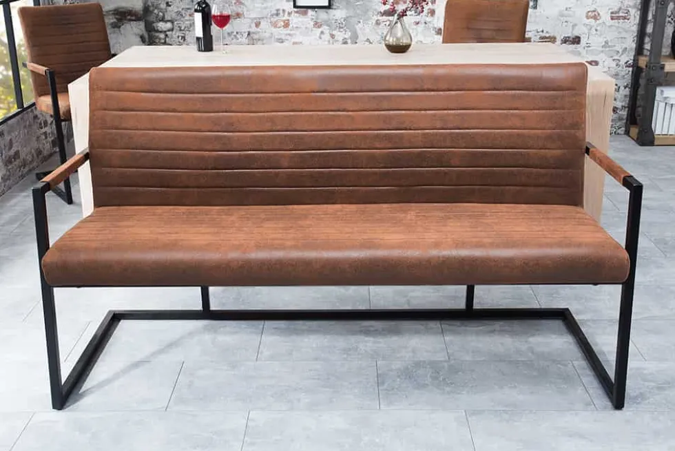 Industrial Freischwinger Bank LOFT 160cm vintage braun mit Armlehne