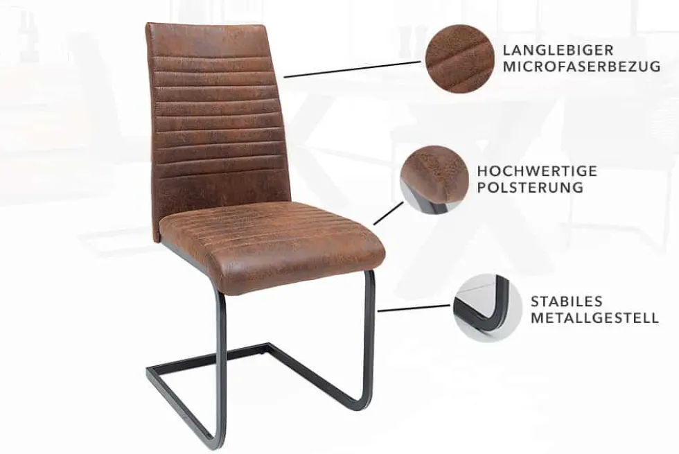 Industrial Freischwinger Stuhl APARTMENT antik braun mit Metallgestell