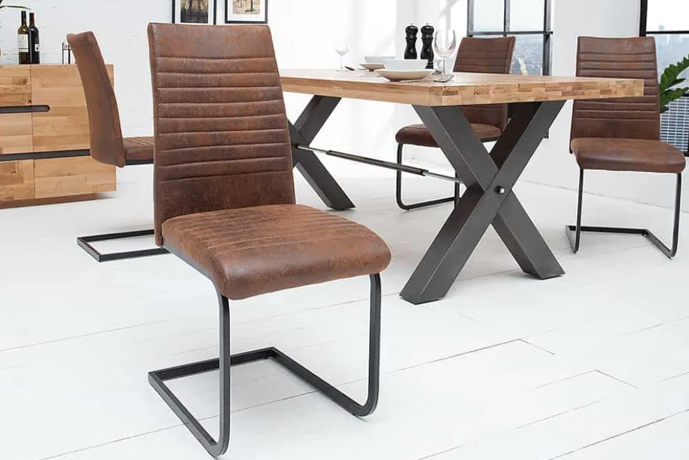 Industrial Freischwinger Stuhl APARTMENT antik braun mit Metallgestell