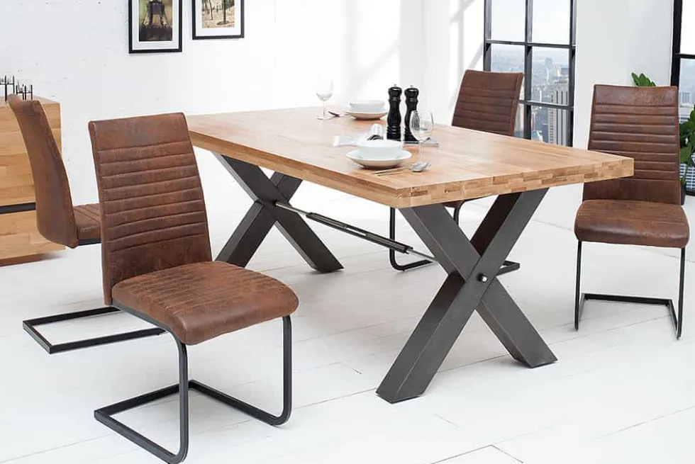 Industrial Freischwinger Stuhl APARTMENT antik braun mit Metallgestell