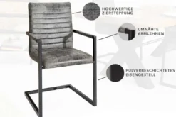 Industrial Freischwinger Stuhl LOFT vintage grau Microfaser mit Armlehne Eisengestell