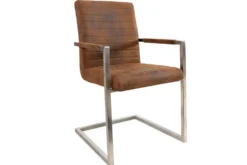 Industrial Freischwinger Stuhl LOFT vintage braun Microfaser mit Armlehne Edelstahl