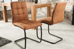 Industrial Freischwinger Stuhl MODENA hellbraun mit Ziersteppung