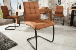 Industrial Freischwinger Stuhl MODENA hellbraun mit Ziersteppung