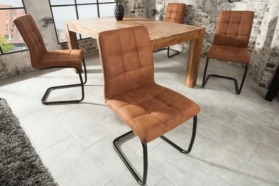 Industrial Freischwinger Stuhl MODENA hellbraun mit Ziersteppung