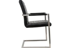 Industrial Freischwinger Stuhl LOFT antik schwarz Kunstleder mit Armlehne Edelstahl