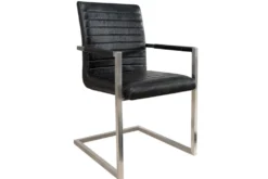 Industrial Freischwinger Stuhl LOFT antik schwarz Kunstleder mit Armlehne Edelstahl