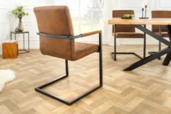 Industrial Freischwinger Stuhl LOFT vintage braun Microfaser mit Armlehne Eisengestell