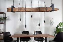 Industrial Hängelampe BARRACUDA 152cm recyceltes Massivholz mit 5 Leuchten