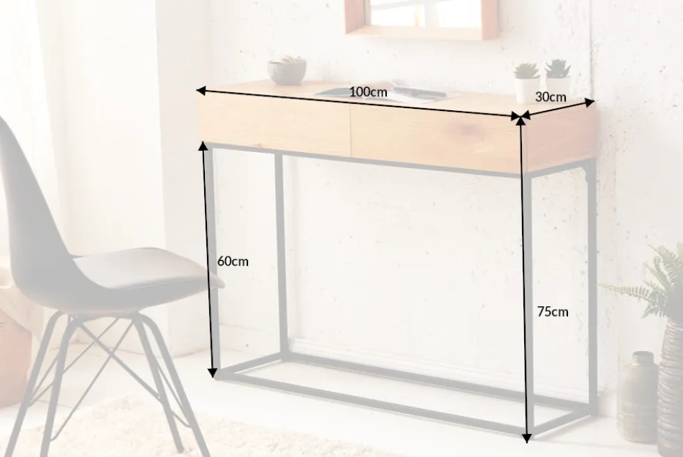 Industrial Konsolentisch ELEMENTS 100cm Eichen Optik Laptoptisch mit Schubladen