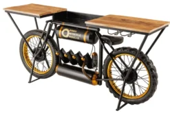 Industrial Konsolentisch MOTORCYCLE 185cm Mangoholz schwarz Motorrad Bartheke Upcycling