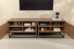 Industrial Lowboard GRANDEZZA 180cm natur Walnuss schwarz Metall TV-Board