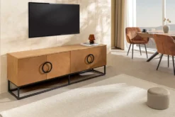 Industrial Lowboard GRANDEZZA 180cm natur Eiche schwarz Metall TV-Board