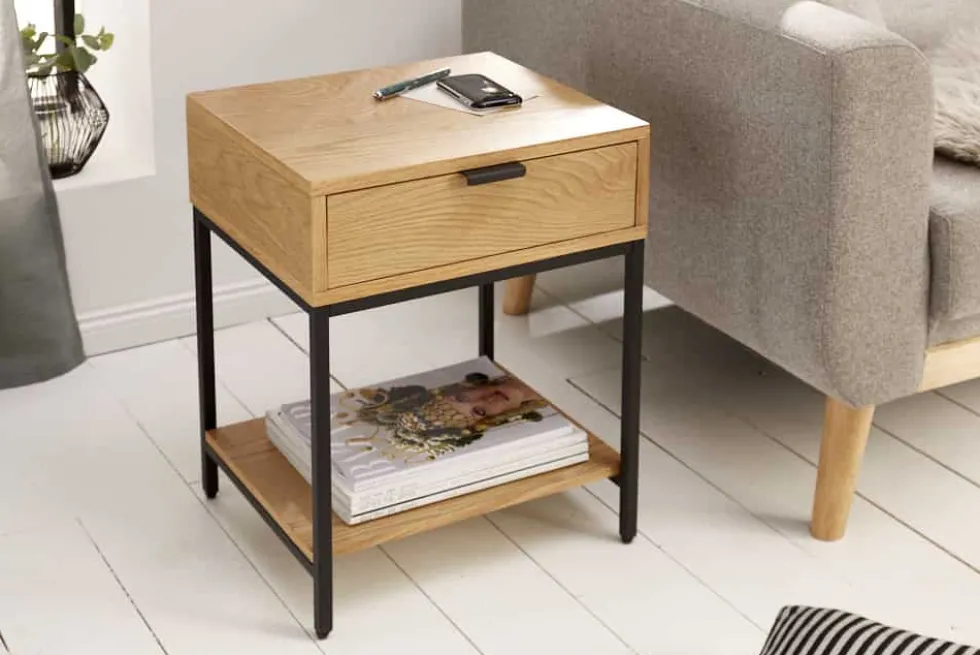 Industrial Nachttisch ELEMENTS 40cm Eiche Beistelltisch mit Schublade