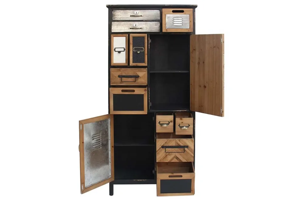 Industrial Schubladenschrank SECRETS 150cm braun schwarz Metall Pinienholz Vintage