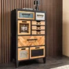 Industrial Schubladenschrank SECRETS 95cm natur braun schwarz Metall Pinienholz Kommode