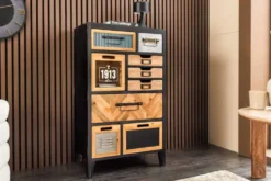 Industrial Schubladenschrank SECRETS 95cm natur braun schwarz Metall Pinienholz Kommode