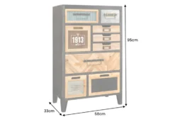 Industrial Schubladenschrank SECRETS 95cm natur braun schwarz Metall Pinienholz Kommode
