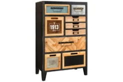 Industrial Schubladenschrank SECRETS 95cm natur braun schwarz Metall Pinienholz Kommode
