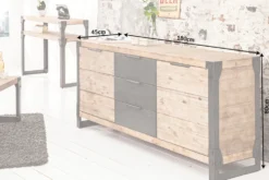 Industrial Sideboard FACTORY 180cm Akazie Massivholz weiß gekälkt Kommode mit Schubladen
