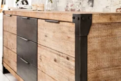 Industrial Sideboard FACTORY 180cm Akazie Massivholz weiß gekälkt Kommode mit Schubladen